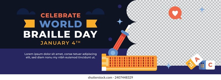 World Braille Day background. January 4. World Braille Day Celebration. Cartoon Vector illustration design Template for Poster, Banner, Post, Flyer, Card, Cover. Braille Alphabet.