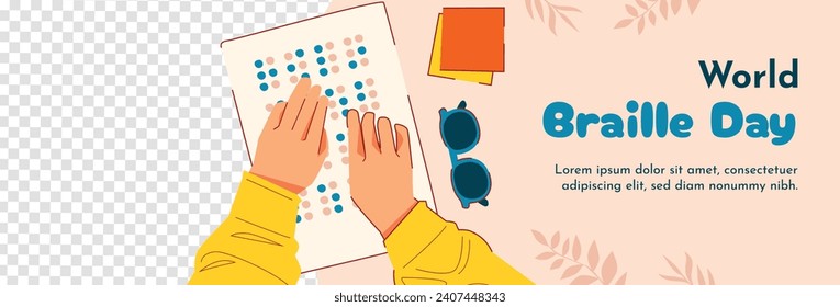 World Braille Day background. January 4. World Braille Day Celebration. Cartoon Vector illustration design Template for Poster, Banner, Post, Flyer, Card, Cover. Braille Alphabet.