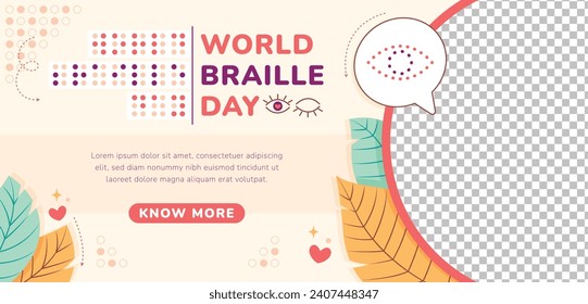 World Braille Day background. January 4. World Braille Day Celebration. Cartoon Vector illustration design Template for Poster, Banner, Post, Flyer, Card, Cover. Braille Alphabet.