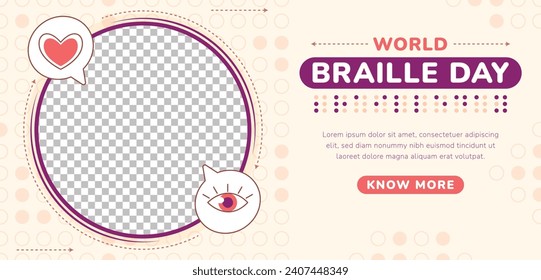 World Braille Day background. January 4. World Braille Day Celebration. Cartoon Vector illustration design Template for Poster, Banner, Post, Flyer, Card, Cover. Braille Alphabet.