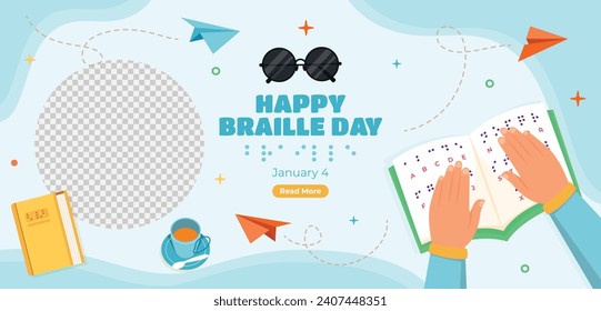 World Braille Day background. January 4. World Braille Day Celebration. Cartoon Vector illustration design Template for Poster, Banner, Post, Flyer, Card, Cover. Braille Alphabet.