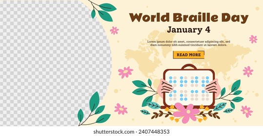 World Braille Day background. January 4. World Braille Day Celebration. Cartoon Vector illustration design Template for Poster, Banner, Post, Flyer, Card, Cover. Braille Alphabet.