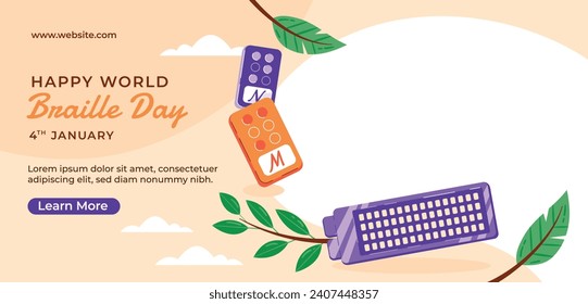 World Braille Day background. January 4. World Braille Day Celebration. Cartoon Vector illustration design Template for Poster, Banner, Post, Flyer, Card, Cover. Braille Alphabet.