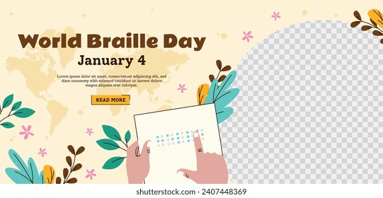 World Braille Day background. January 4. World Braille Day Celebration. Cartoon Vector illustration design Template for Poster, Banner, Post, Flyer, Card, Cover. Braille Alphabet.