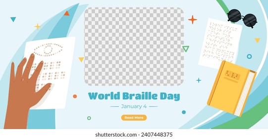 World Braille Day background. January 4. World Braille Day Celebration. Cartoon Vector illustration design Template for Poster, Banner, Post, Flyer, Card, Cover. Braille Alphabet.