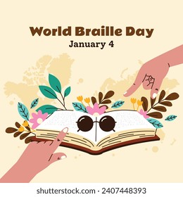 World Braille Day background. January 4. World Braille Day Celebration. Cartoon Vector illustration design Template for Poster, Banner, Post, Flyer, Card, Cover. Braille Alphabet.