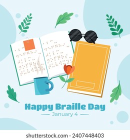 World Braille Day background. January 4. World Braille Day Celebration. Cartoon Vector illustration design Template for Poster, Banner, Post, Flyer, Card, Cover. Braille Alphabet.