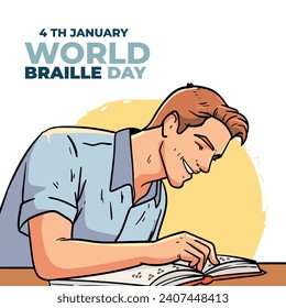 World Braille Day background. January 4. World Braille Day Celebration. Cartoon Vector illustration design Template for Poster, Banner, Post, Flyer, Card, Cover. Braille Alphabet.