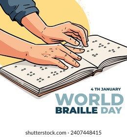 World Braille Day background. January 4. World Braille Day Celebration. Cartoon Vector illustration design Template for Poster, Banner, Post, Flyer, Card, Cover. Braille Alphabet.