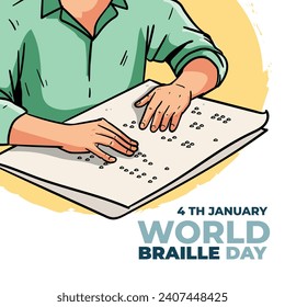 World Braille Day background. January 4. World Braille Day Celebration. Cartoon Vector illustration design Template for Poster, Banner, Post, Flyer, Card, Cover. Braille Alphabet.