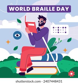 World Braille Day background. January 4. World Braille Day Celebration. Cartoon Vector illustration design Template for Poster, Banner, Post, Flyer, Card, Cover. Braille Alphabet.