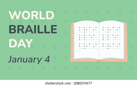 World braille day banner. Book with text written in Braille. 