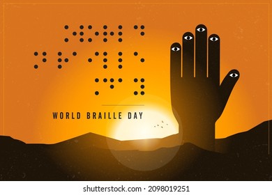 World Braille Day Concept Art Vector Hand And Sign Illustration. Suitable For Greeting Card Poster And Banner