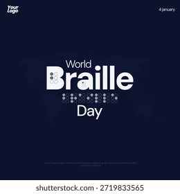 Welttag der Blindenschrift auf dunklem Hintergrund. Braille-Alphabete enthalten. 4. Januar Welt-Braille-Tag. Vektorgrafik.