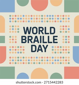  Weltbrailletag-Poster für inklusives Lernen. Welt Braille Tag bunte Braille-Punkt-Muster-Design. Vektor-Poster zum Welttag der Blindenschrift für Barrierefreiheit