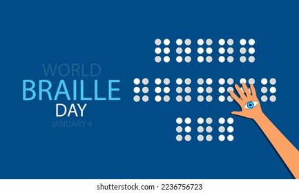 World braille day hand with eye, vector art illustration.