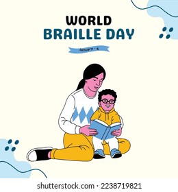 World Braille Day. Happy blind children reading something in braille. White Background Vector Illustration. [ january 4 ]