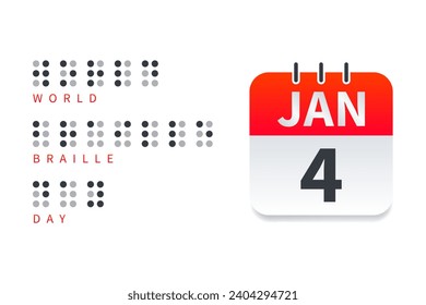 world braille day january 4 with calendar icon, vector banner, editable eps file 