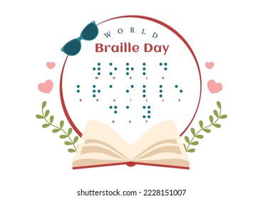 Día Mundial de Braille el 4 de enero con texto de alfabeto para medios de comunicación en dibujos planos Ilustración de plantillas dibujadas a mano de dibujos