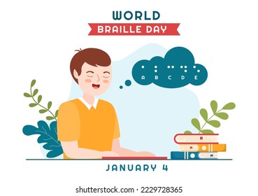 World Braille Day on 4th of January with Text by Alphabet for Means of Communication in Flat Cartoon Hand Drawn Templates Illustration