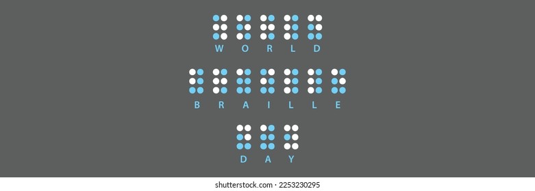 Día Mundial de Braille el 4 de enero con un cartel de fondo negro. El Braille es un sistema de escritura táctil utilizado por personas ciegas o con problemas visuales. Ilustración vectorial en negro y azul