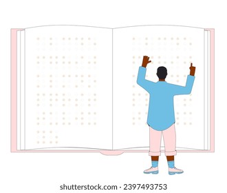 World Braille Day on 4th of January. Blind people learning and reading Braille. Vector illustration