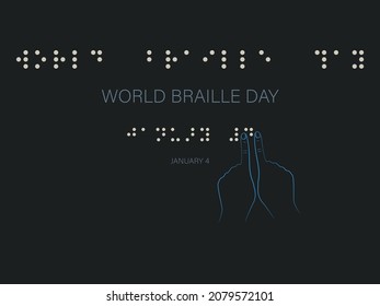 World Braille Day on dark background and gray hands.January 4.