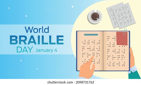 Día Mundial de la Braille, el 4 de enero de 2004, folleto sobre el diseño de la pancarta de la plantilla horizontal vector, presentación de portada abstracta, póster de publicación moderno y banner-banner.