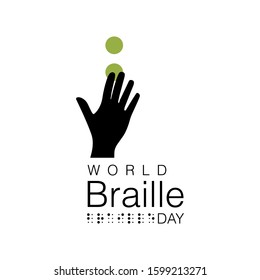 World Braille Day. 
Poster or logo for annual celebration of World Braille Day (January 4) with text World Braille Day made by braille alphabet 