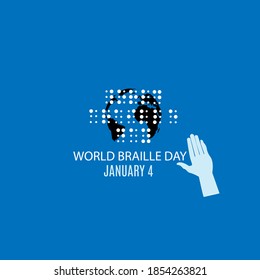 World Braille Day. Poster or logo for annual celebration of World Braille Day (January 4) with text World Braille Day made by braille alphabet