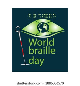 World Braille Day. Poster or logo for annual celebration of World Braille Day (January 4) with text World Braille Day made by braille alphabet