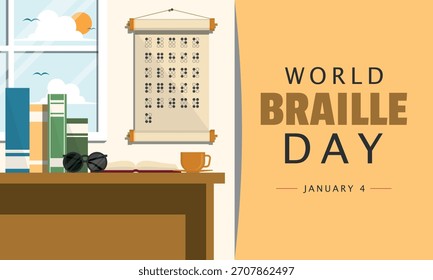 Afiche del Día Mundial del Braille. Sala de lectura