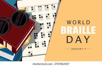 Afiche del Día Mundial del Braille. Un pergamino inscrito con el alfabeto braille
