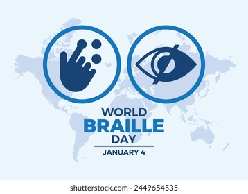 World Braille Day poster vector illustration. Braille icon vector. Blindness icon set. Template for background, banner, card. January 4 every year. Important day