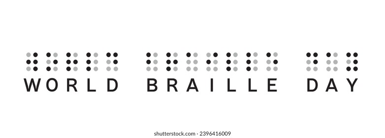 World Braille Day text with dots. Text World Braille Day calligraphy banner square form. Hand drawn vector art.