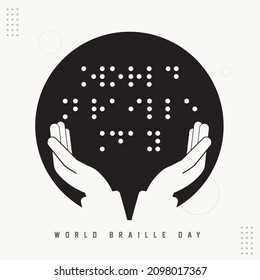 World Braille Day Vector, hand, book, typography world map with dots, Illustration. Suitable for greeting card poster and banner