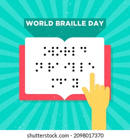 World Braille Day Vector, hand, book, typography world map with dots, Illustration. Suitable for greeting card poster and banner