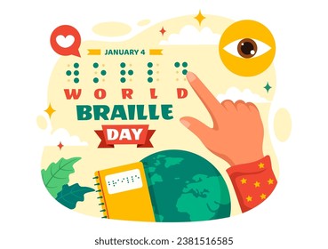 World Braille Day  Vector Illustration on 4th of January with Text by Alphabet for Means of Communication in Flat Kids Cartoon Background Design