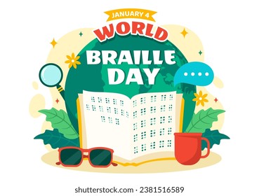World Braille Day  Vector Illustration on 4th of January with Text by Alphabet for Means of Communication in Flat Kids Cartoon Background Design