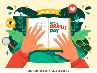 World Braille Day  Vector Illustration on 4th of January with Text by Alphabet for Means of Communication in Flat Kids Cartoon Background Design