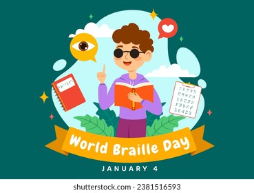 World Braille Day  Vector Illustration on 4th of January with Text by Alphabet for Means of Communication in Flat Kids Cartoon Background Design