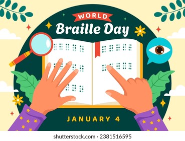 World Braille Day  Vector Illustration on 4th of January with Text by Alphabet for Means of Communication in Flat Kids Cartoon Background Design