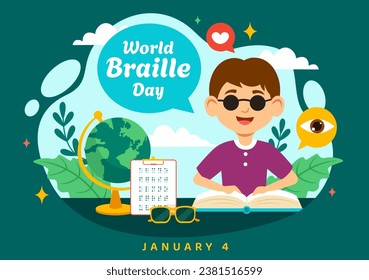 World Braille Day  Vector Illustration on 4th of January with Text by Alphabet for Means of Communication in Flat Kids Cartoon Background Design