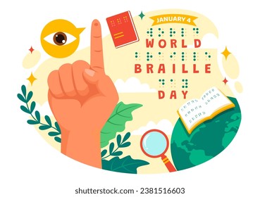 World Braille Day  Vector Illustration on 4th of January with Text by Alphabet for Means of Communication in Flat Kids Cartoon Background Design