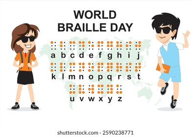 World Braille Day. Vector illustration of braille letters. Reading book guide for people with disabilities