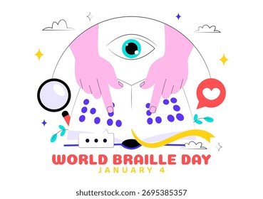 Ilustración vectorial del Día Mundial del Braille que celebra el 4 de enero, con el alfabeto braille como medio de comunicación en un fondo plano