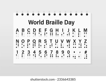 World Braille Day. Braille Visually Impaired Writing System Symbols. Braille Language. Blind Reading. Letters for Blind People. Reading Braille. Vector illustration