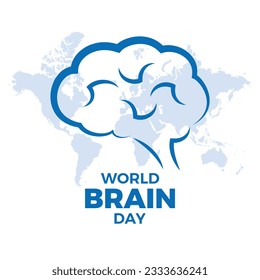 World Brain Day poster with abstract brain symbol vector illustration. Human brain and world map blue silhouette icon vector. July 22 every year. Important day