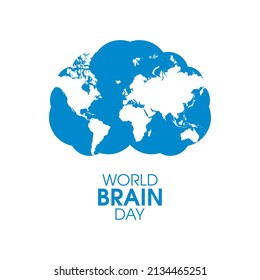 World Brain Day Poster with human brain and world map vector. Abstract human brain with world map silhouette icon vector isolated on a white background. Important day