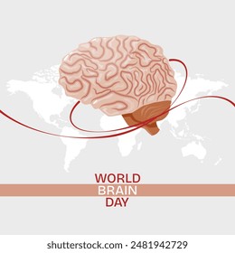 World Brain Day template with human brain and ribbon